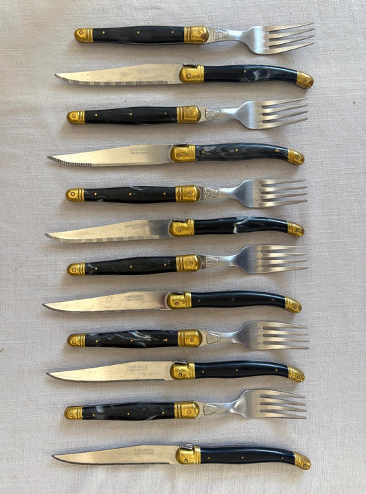 Vintage Laguiole French Steak Knife & Fork Set of 6 - Collector & Curator
