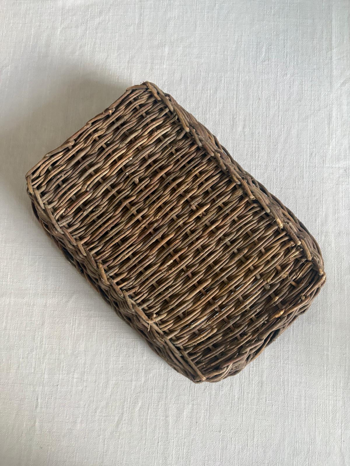 Antique Double Salt Cellar with Glass Bowls, 8 Vintage Ribbed Footed Soda Fountain Glasses, Vintage French Woven Willow Basket Tray