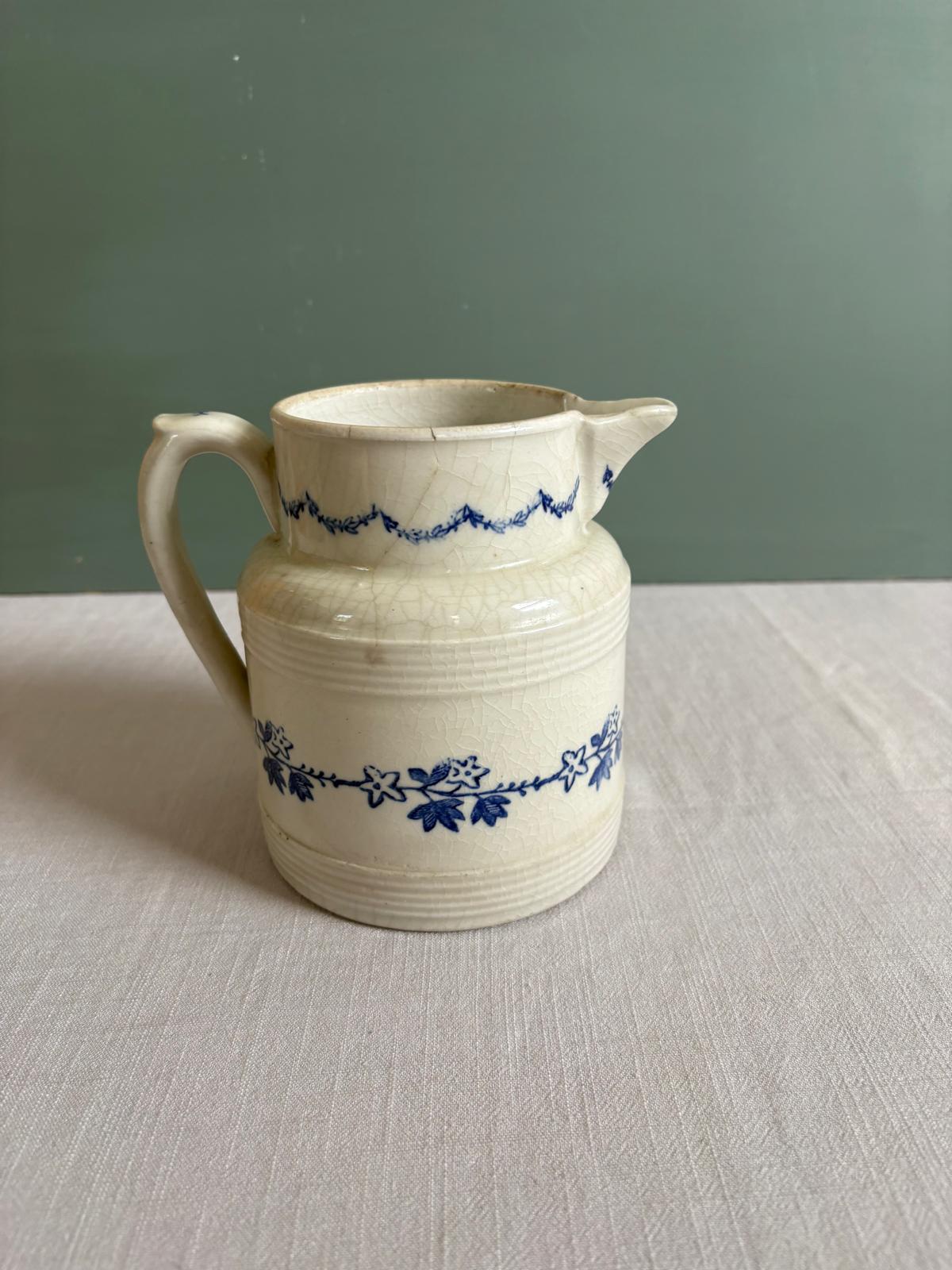Antique Saint Uze Pitcher with Blue Garland Decor - Collector & Curator