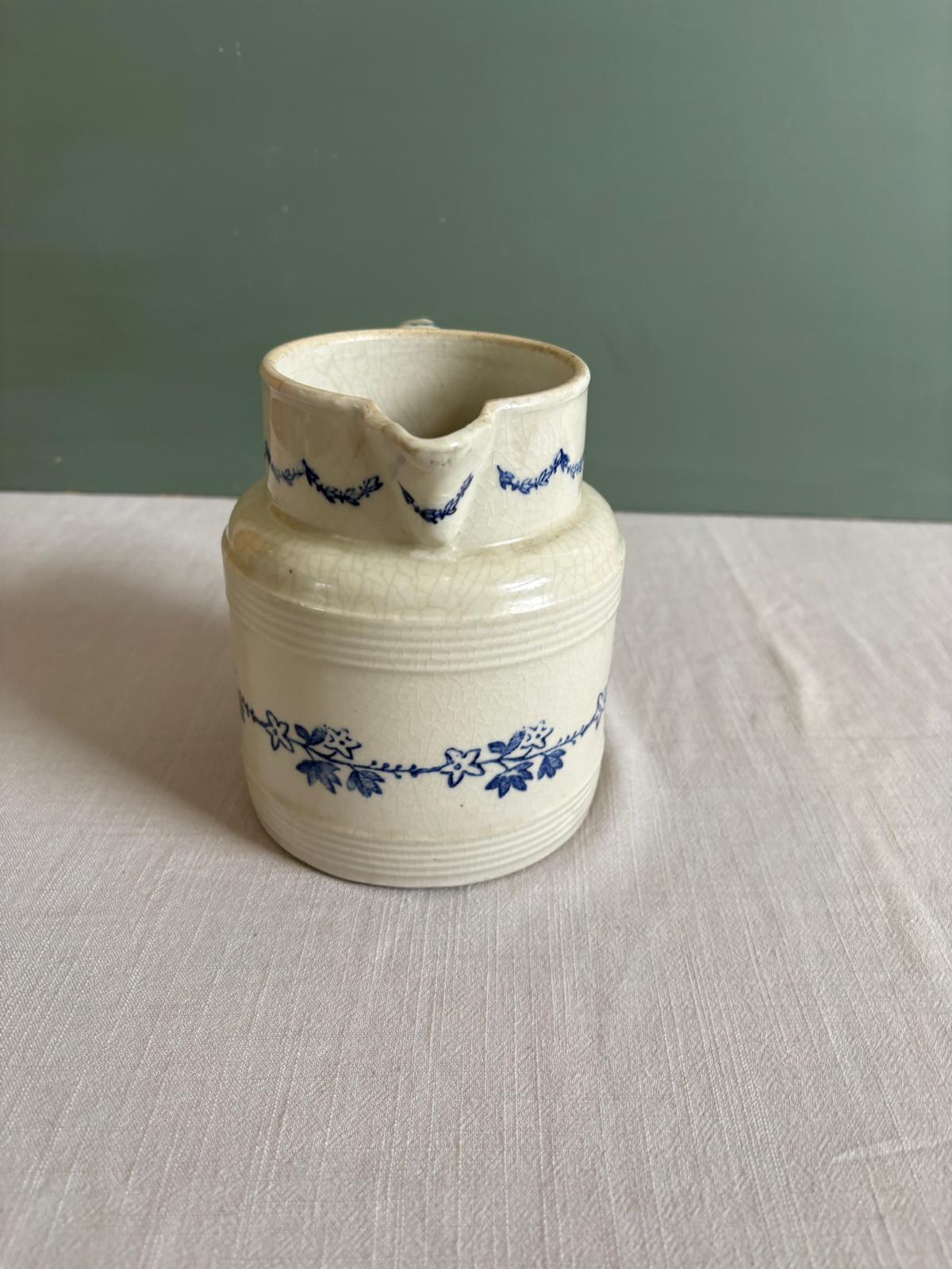 Antique Saint Uze Pitcher with Blue Garland Decor - Collector & Curator