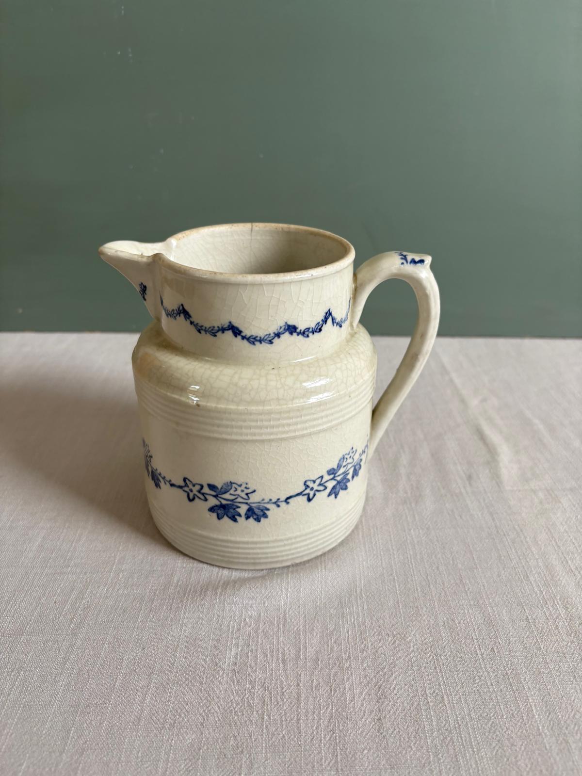 Antique Saint Uze Pitcher with Blue Garland Decor - Collector & Curator