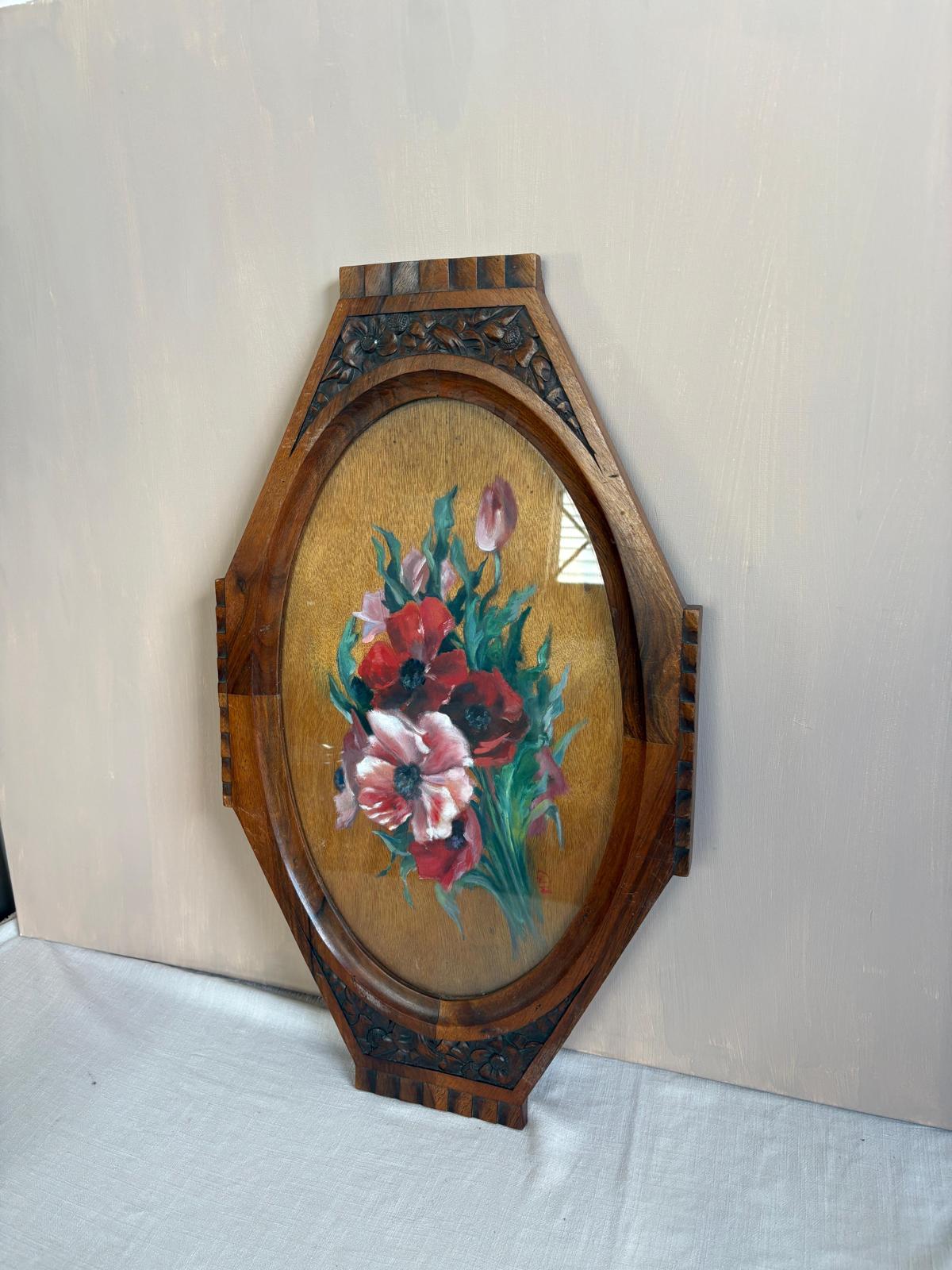 Brass Plated Rose Cast Metal Rose Dish; Vintage Hand Carved Hand Painted Floral Tray on Bun Feet; "Antique Abraham Munting Sassafras Botanical  Engraving Hand Colored Framed Botanical Print