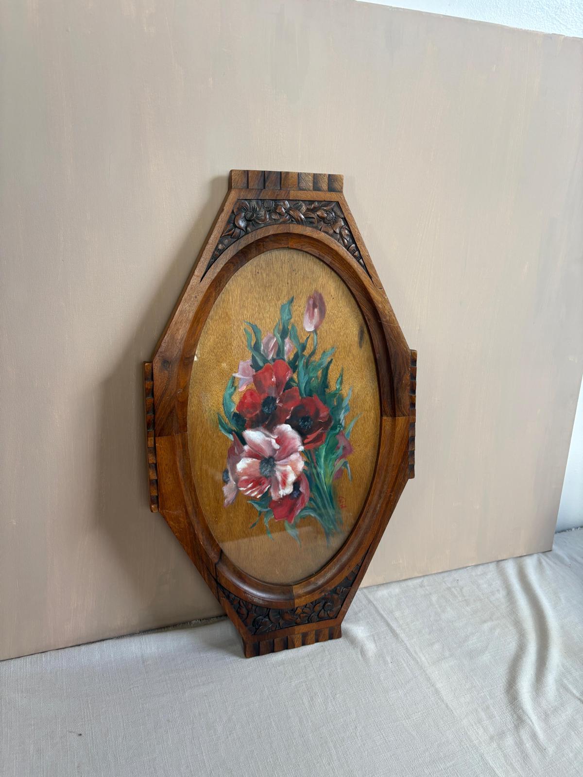 Brass Plated Rose Cast Metal Rose Dish; Vintage Hand Carved Hand Painted Floral Tray on Bun Feet; "Antique Abraham Munting Sassafras Botanical  Engraving Hand Colored Framed Botanical Print