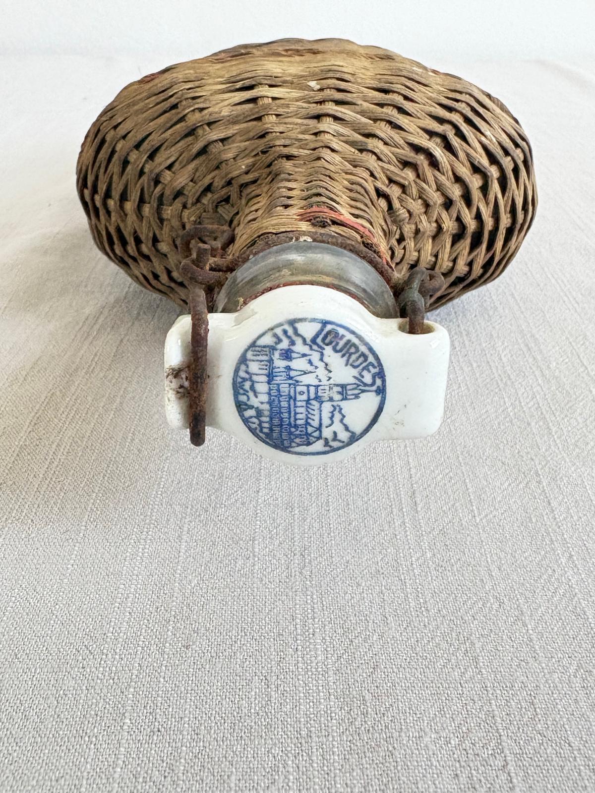 Vintage Lourdes Rattan Wrapped Bottle with Ceramic Swing Top Stopper - Collector & Curator