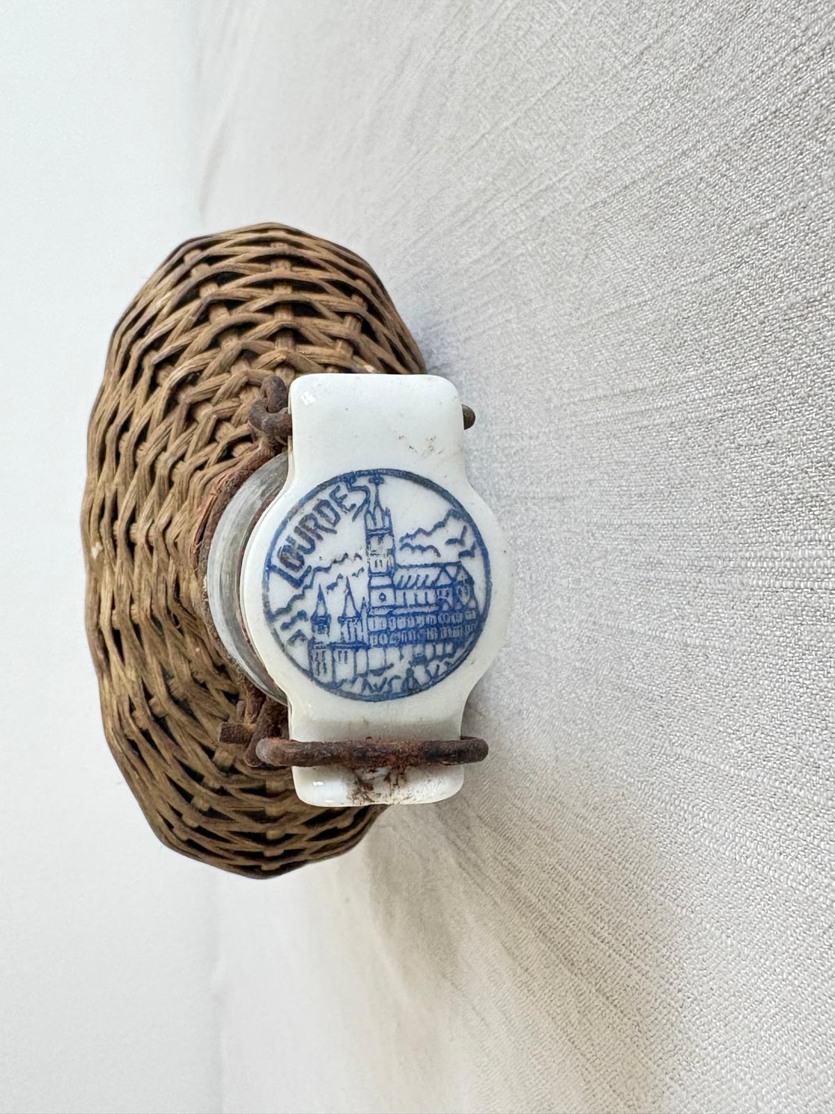 Vintage Lourdes Rattan Wrapped Bottle with Ceramic Swing Top Stopper - Collector & Curator