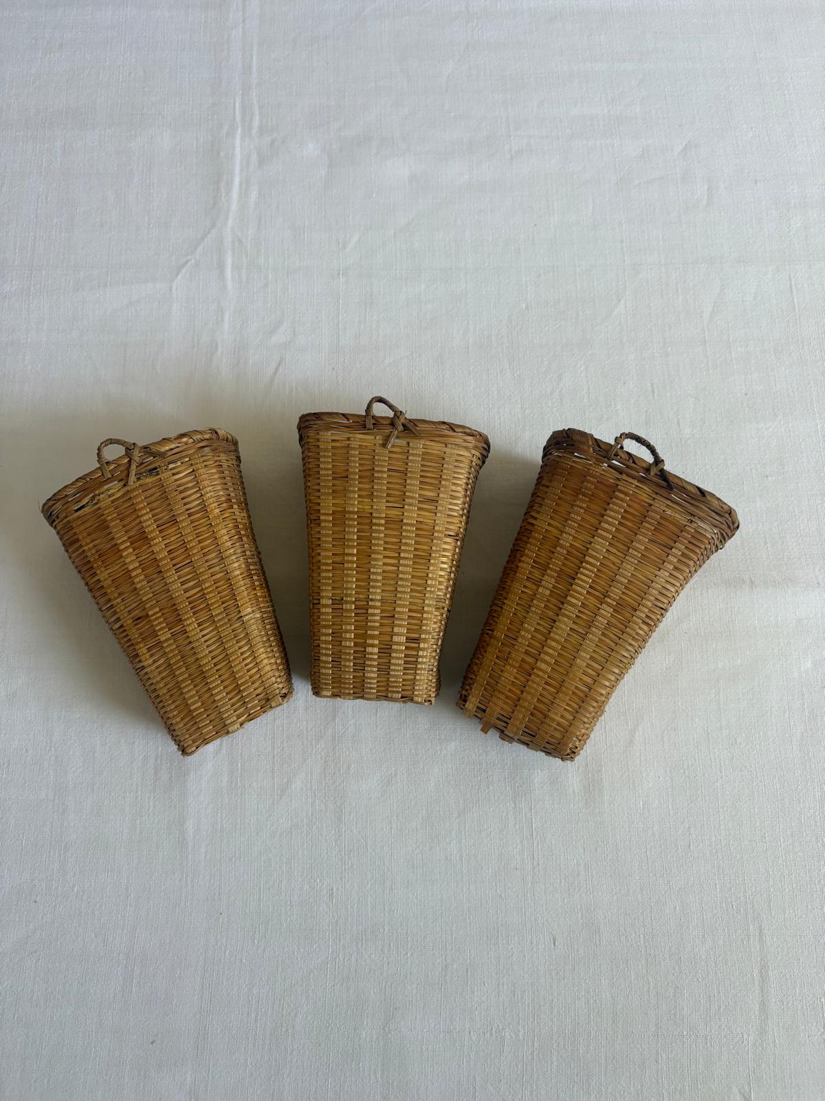 Vintage French Oval Wicker Bread Basket;Antique Victorian walnut corner shelf; Vintage Woven Wall Baskets - Collector & Curator