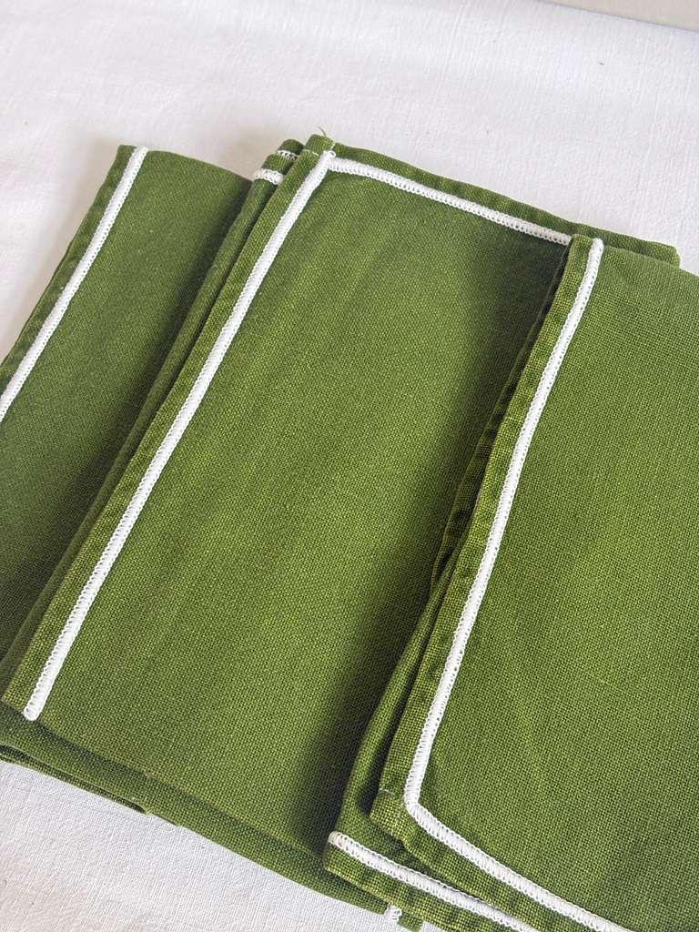 Vintage French Paint Brush"C", Vintage Olive Green Napkins with White Trim - Collector & Curator