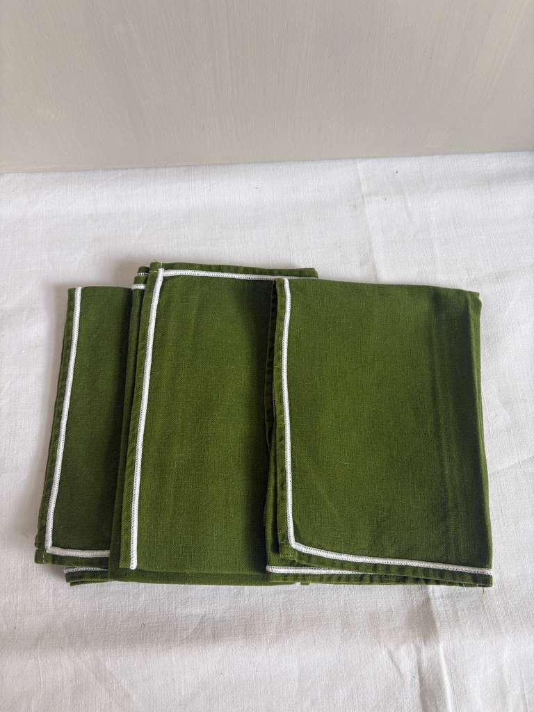 Vintage French Paint Brush"C", Vintage Olive Green Napkins with White Trim - Collector & Curator