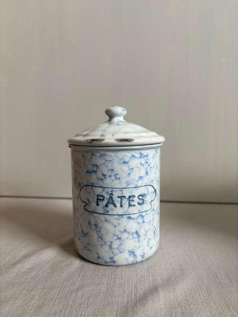 Antique French Blue Marbled Enamel Canister Set - Collector & Curator