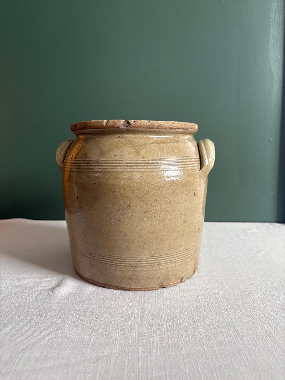 Antique French Salt-Glazed Stoneware Storage Crock with Handles - Collector & Curator