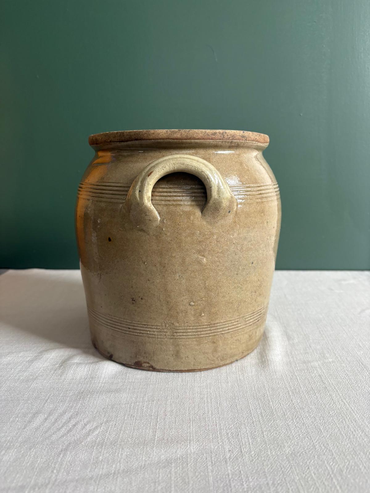 Antique French Salt-Glazed Stoneware Storage Crock with Handles - Collector & Curator