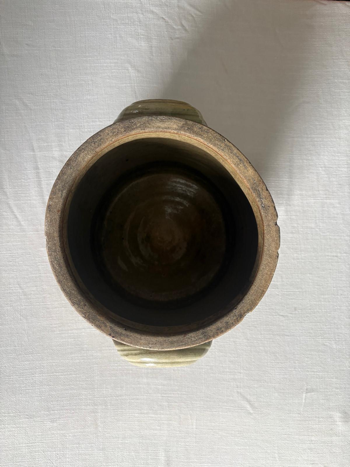 Antique French Salt-Glazed Stoneware Storage Crock with Handles - Collector & Curator