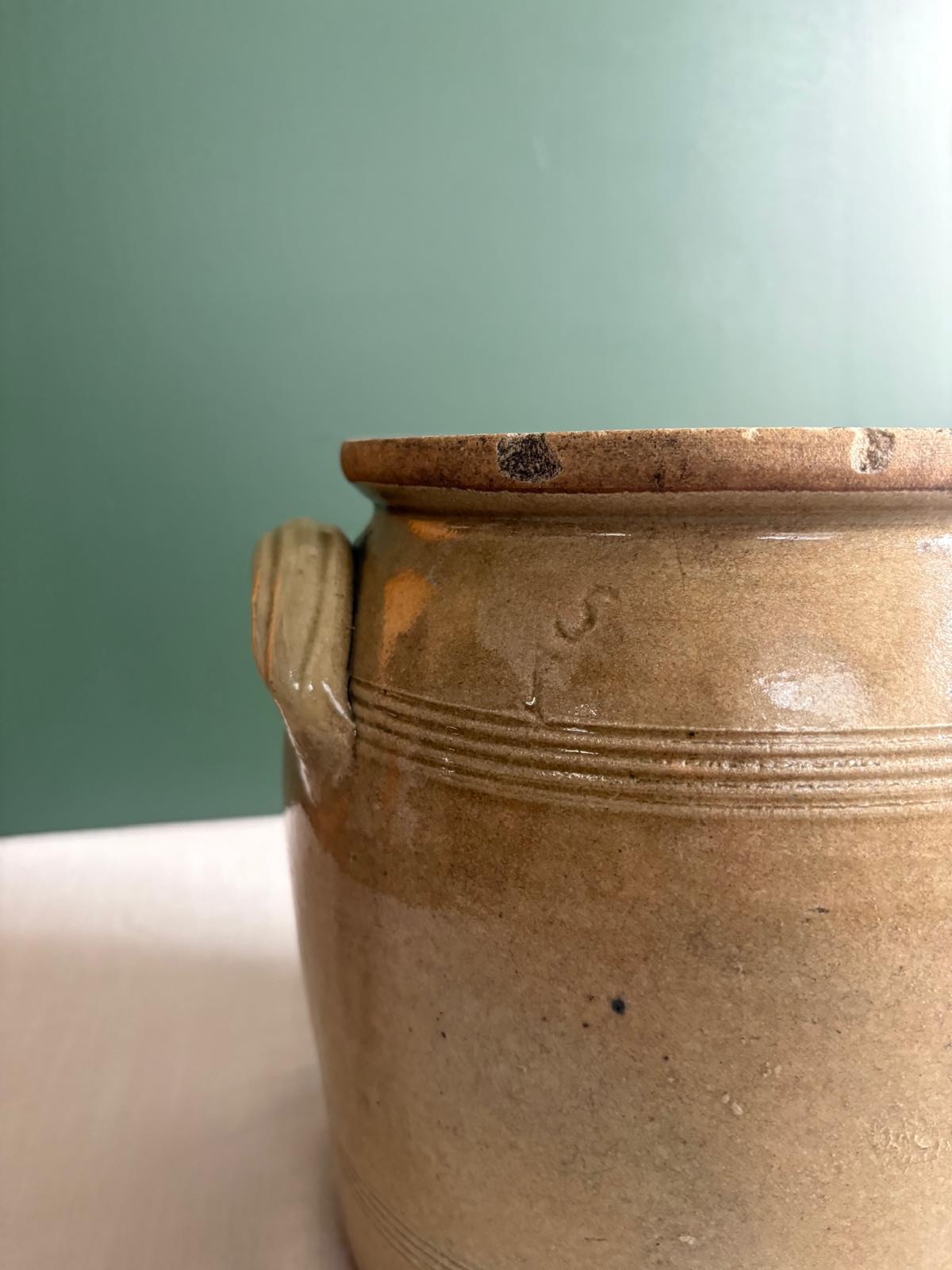 Antique French Salt-Glazed Stoneware Storage Crock with Handles - Collector & Curator