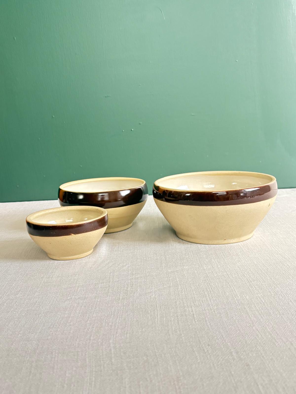Vintage French Digoin Grespots Stoneware Nesting Bowls