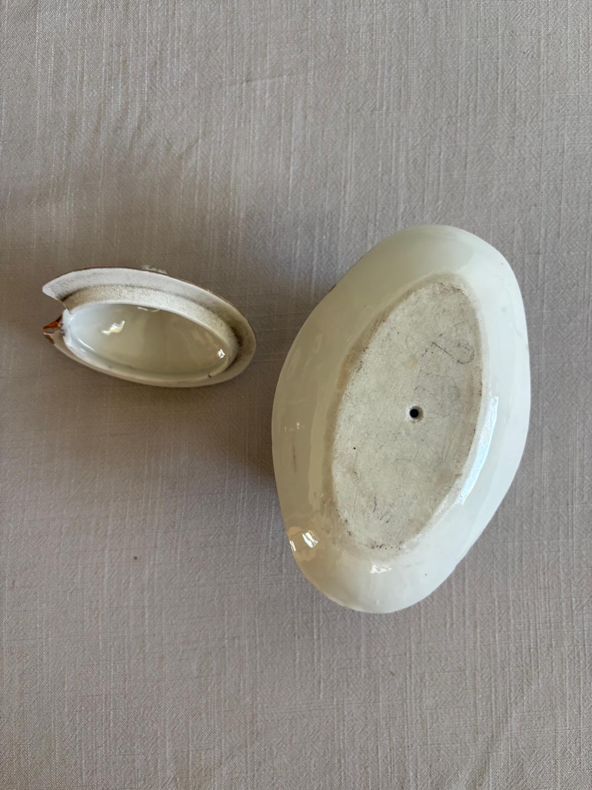 Pair of Vintage French Porcelain Covered Condiment Dishes with Underplates