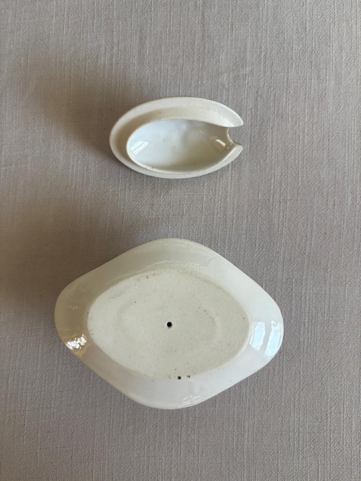 Pair of Vintage French Porcelain Covered Condiment Dishes with Underplates