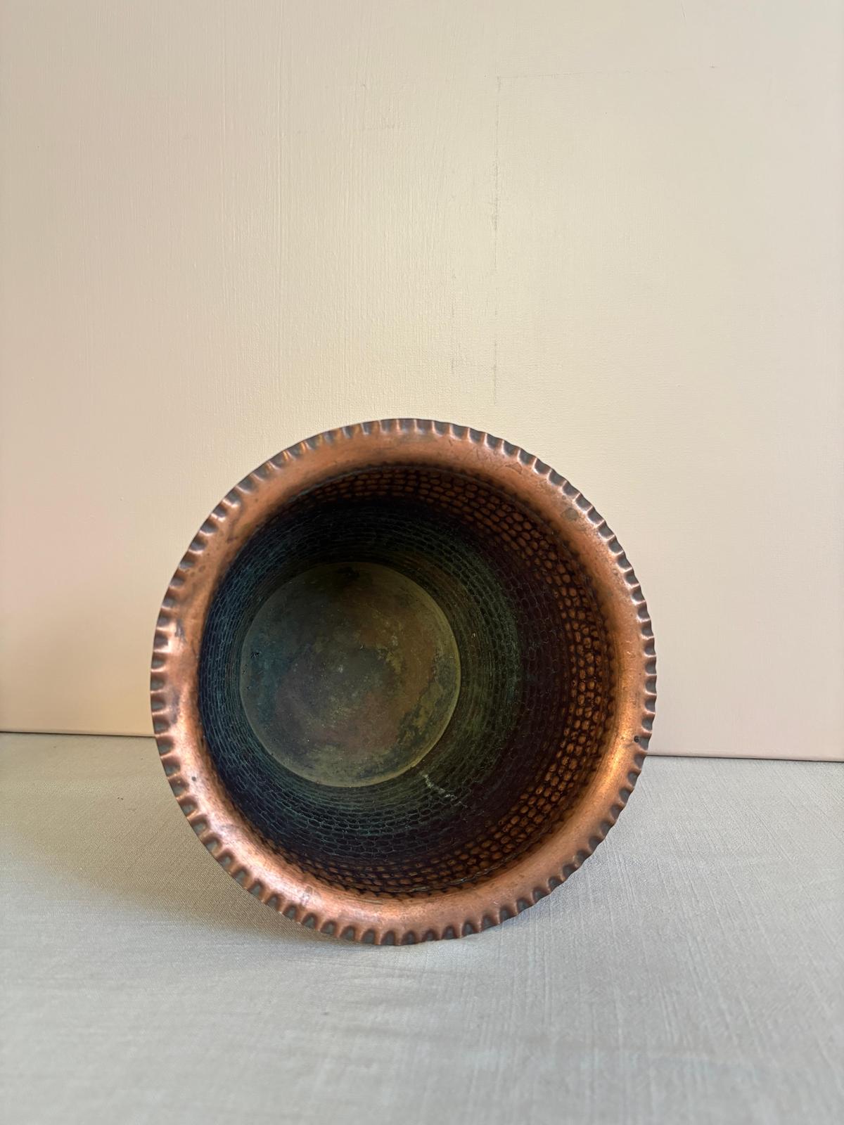Vintage French Hammered  Copper Cachepot 6½" H