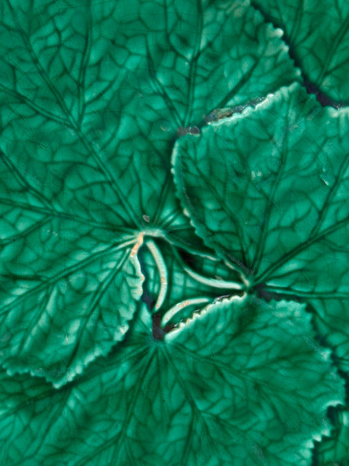 Vintage Gien France Green  Majolica Leaf Plate "A"