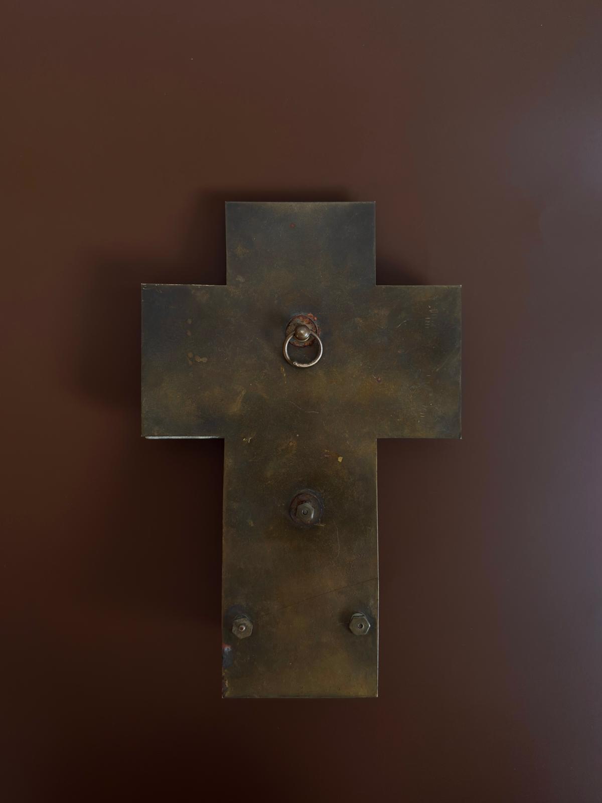 Antique French Green Onyx Holy Water Font with Gilt Crucifix & Faceted Glass Bénitier - Collector & Curator