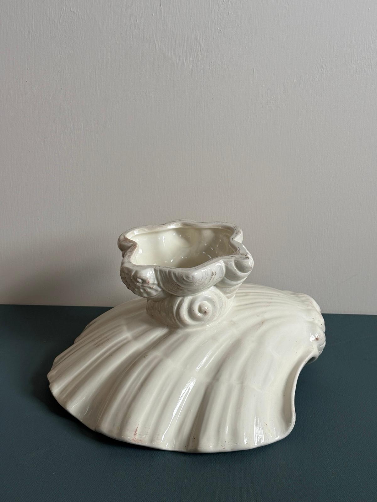 Vintage Italian White Ceramic Shell Centerpiece  Compote, Large Seashell Pedestal Bowl, Made in Italy - Collector & Curator